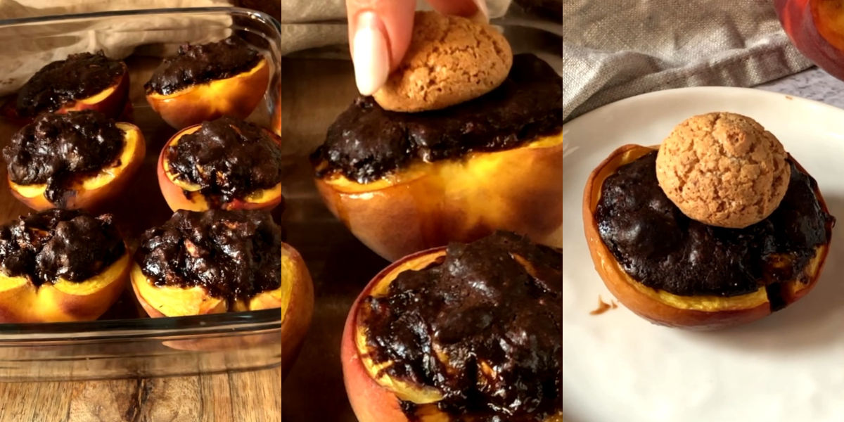 Stuffed peaches cooked and served