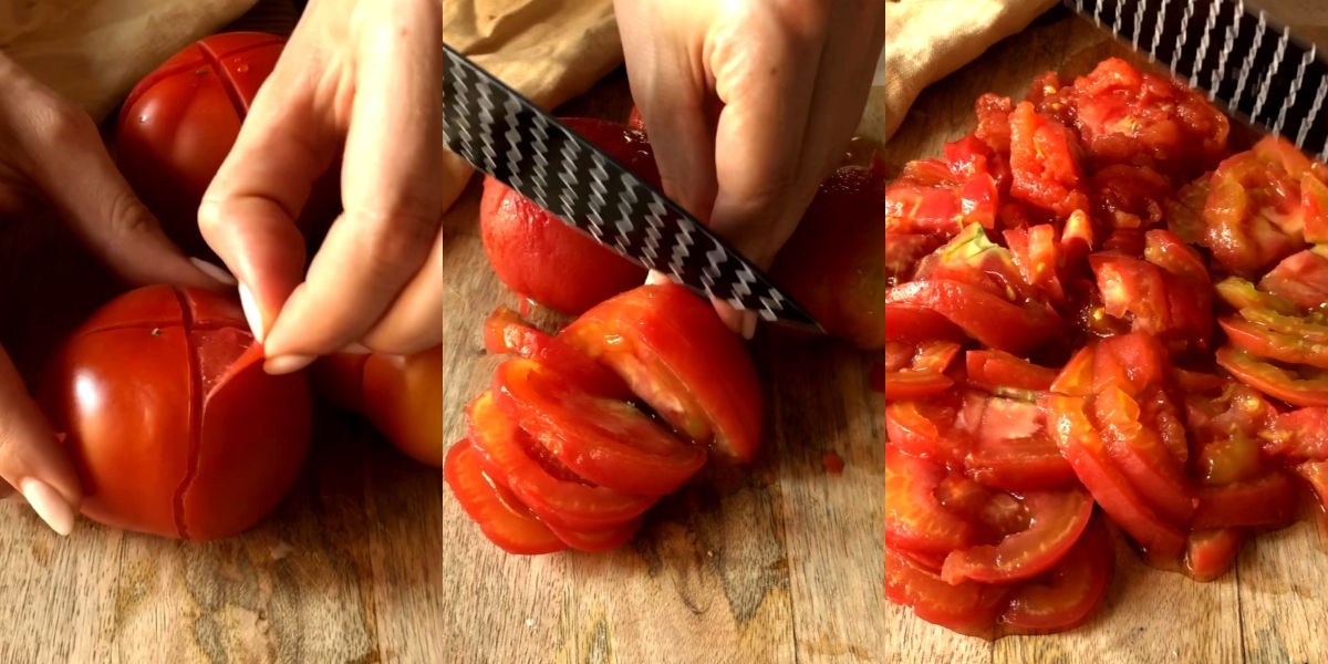 Peel and cut the tomatoes