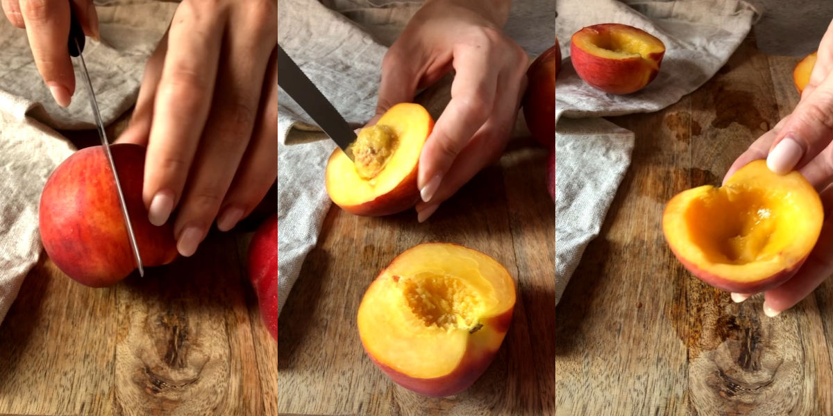 Cut peaches for stuffed peaches