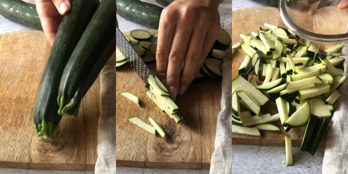 Cut zucchini into strips