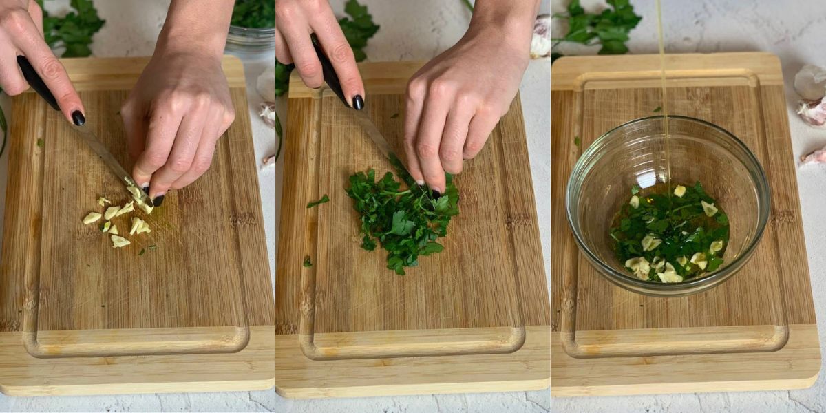 Chopped garlic, parsley with oil