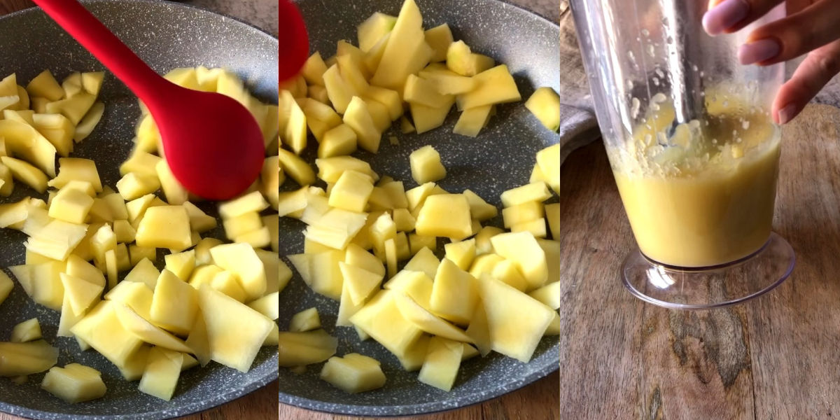 Cuocere e frullare mango per gelato