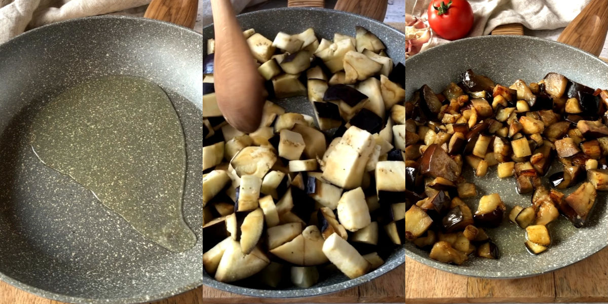 Fry the eggplants in a pan