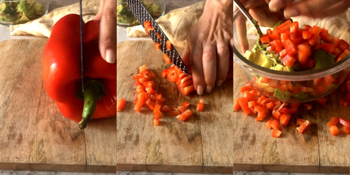 Tagliare peperoni e unirli all'avocado