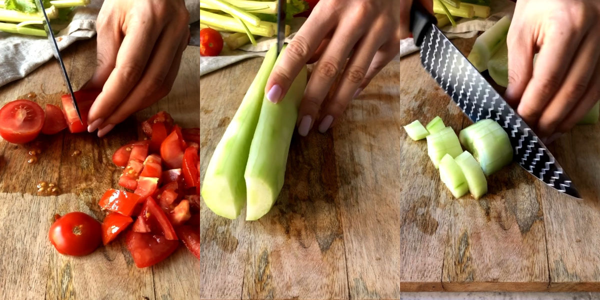 Cutting vegetables for watersalt