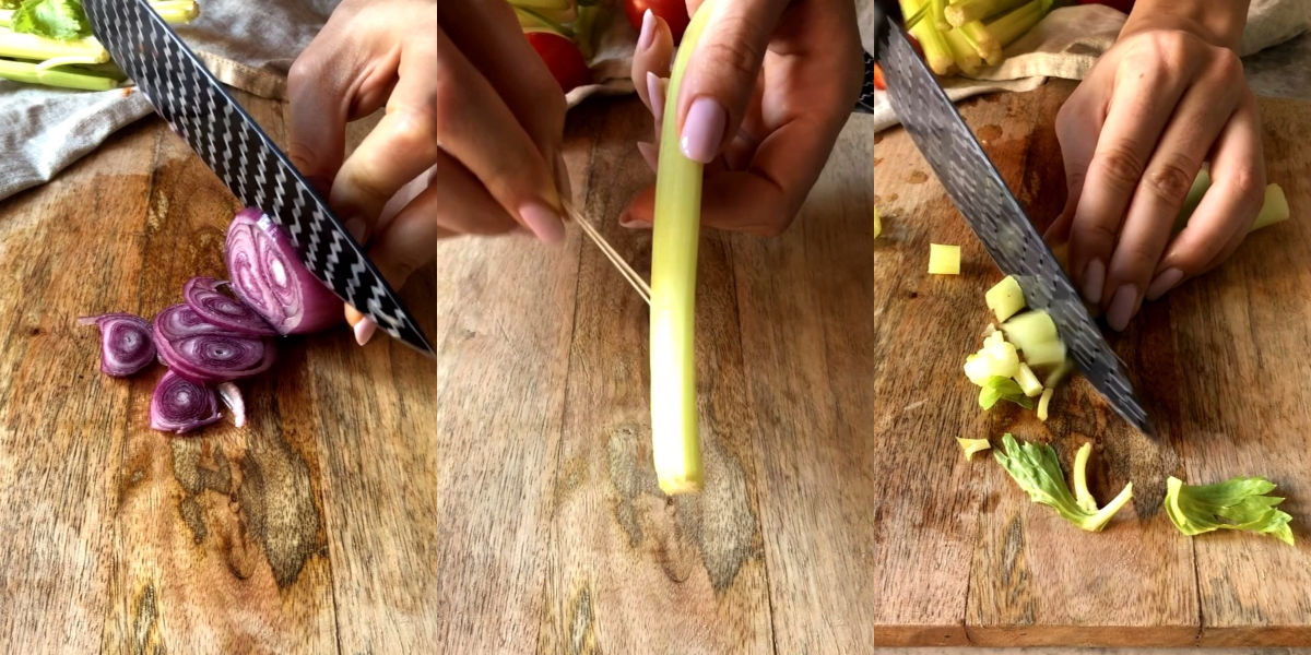Cutting vegetables for watersalt