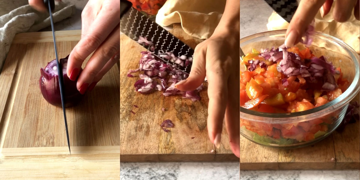 Chop and add the onion to the avocado filling