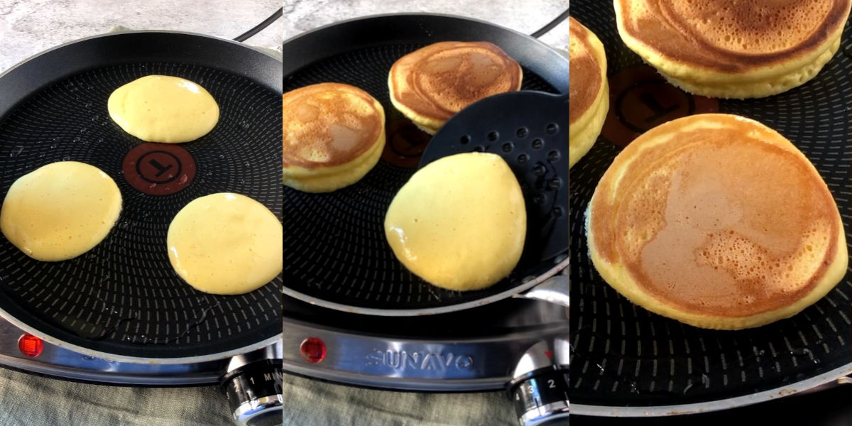 cook Japanese pancakes on both sides