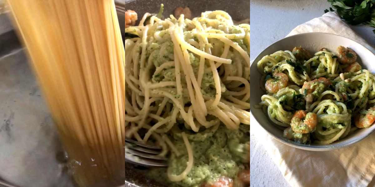 Cuocere pasta, saltarla con condimento e impiattare