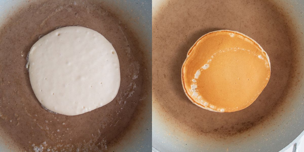 Cuocere pancake senza uova nella padella unta