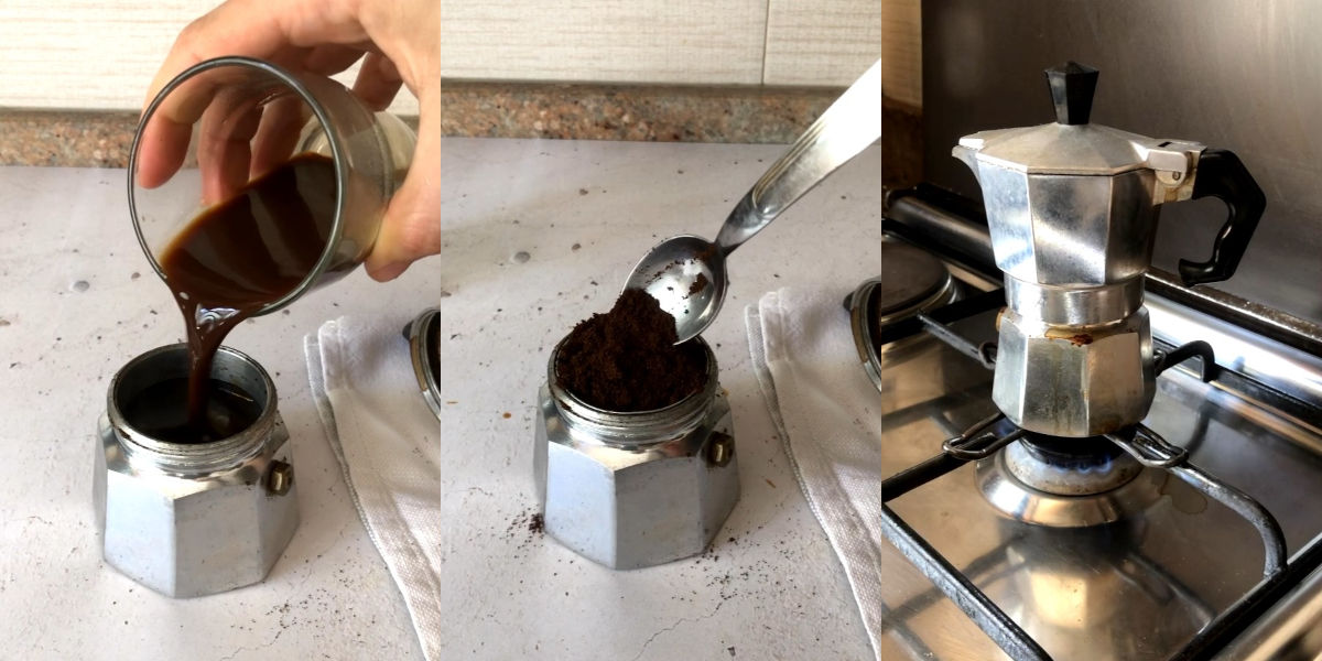 Ricaricare caffettiera usando come liquido il caffè
