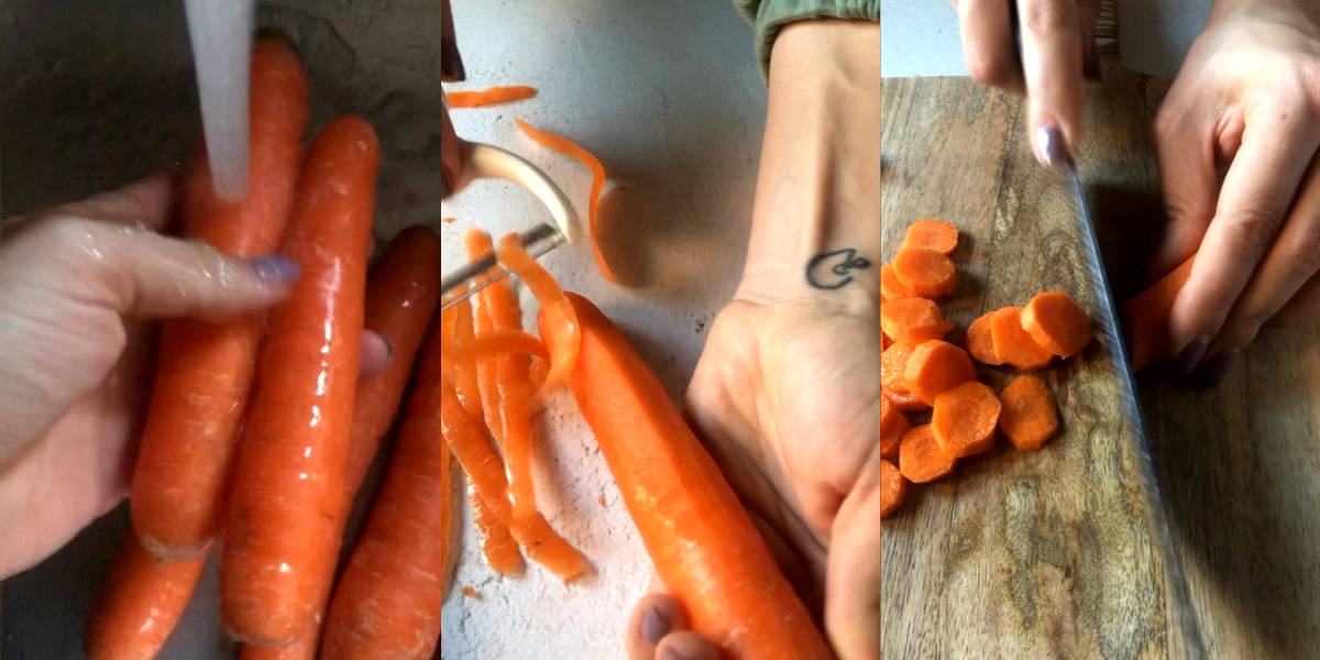 Clean, peel and cut the carrots