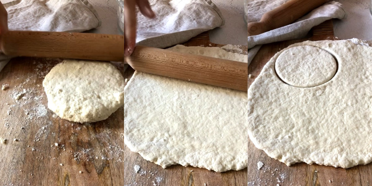 Roll out the dough with a rolling pin and cut the scones