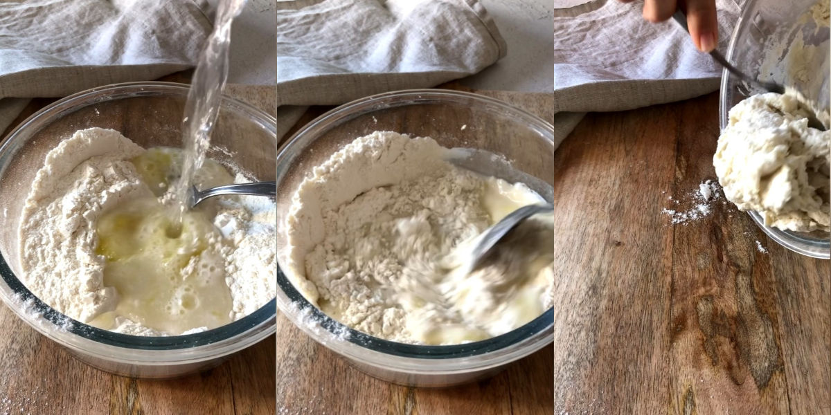 Combine liquids and mix with a spoon