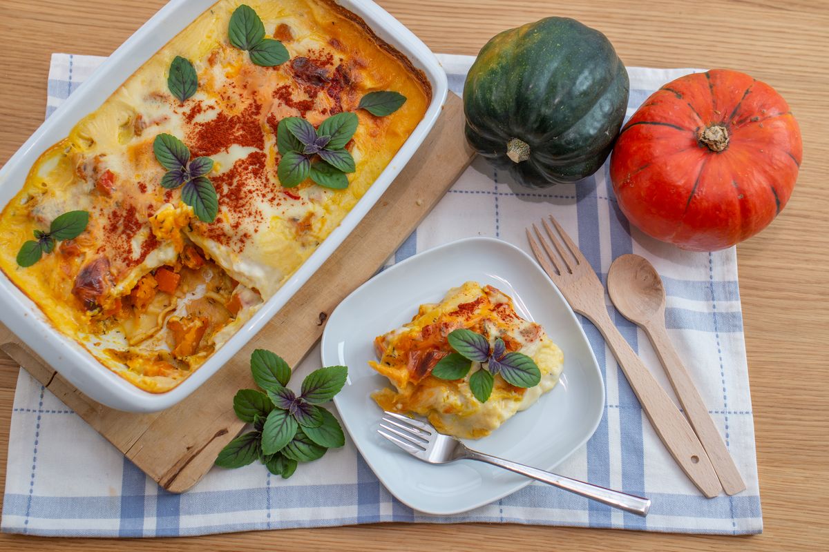 Pumpkin and speck lasagna