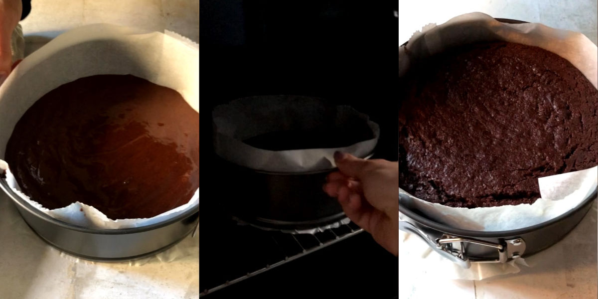 Place in the oven and cook the chocolate cake 5 minutes