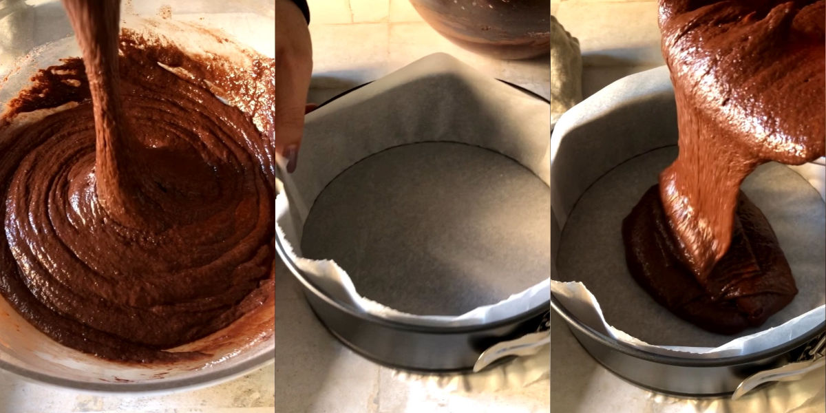 Mix batter and pour into cake pan