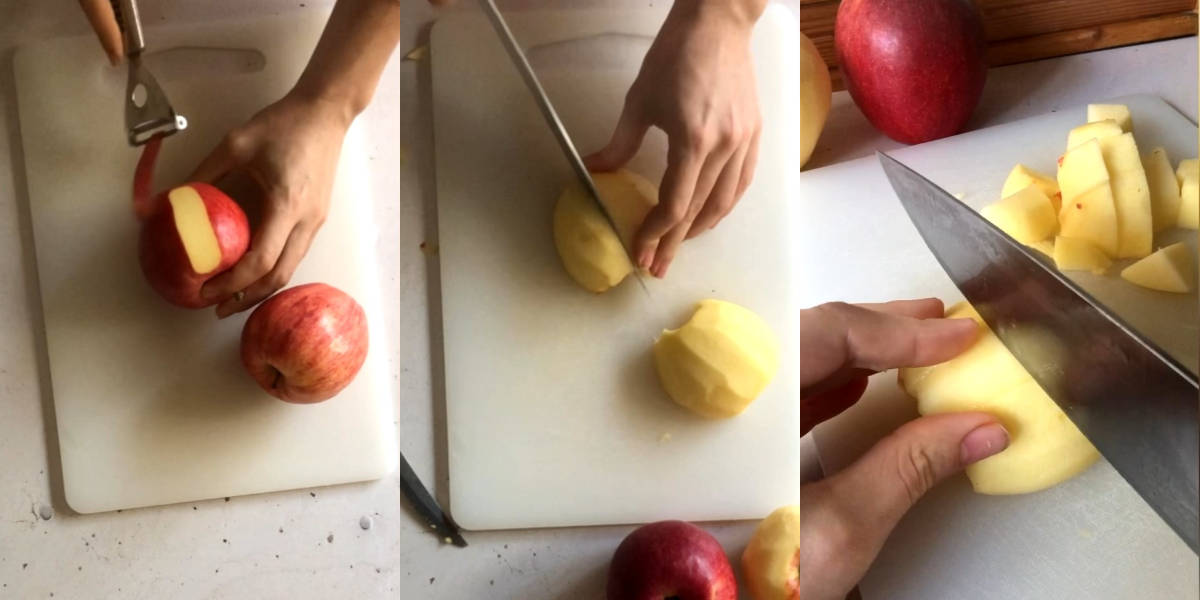 Sbucciare le mele e tagliarle