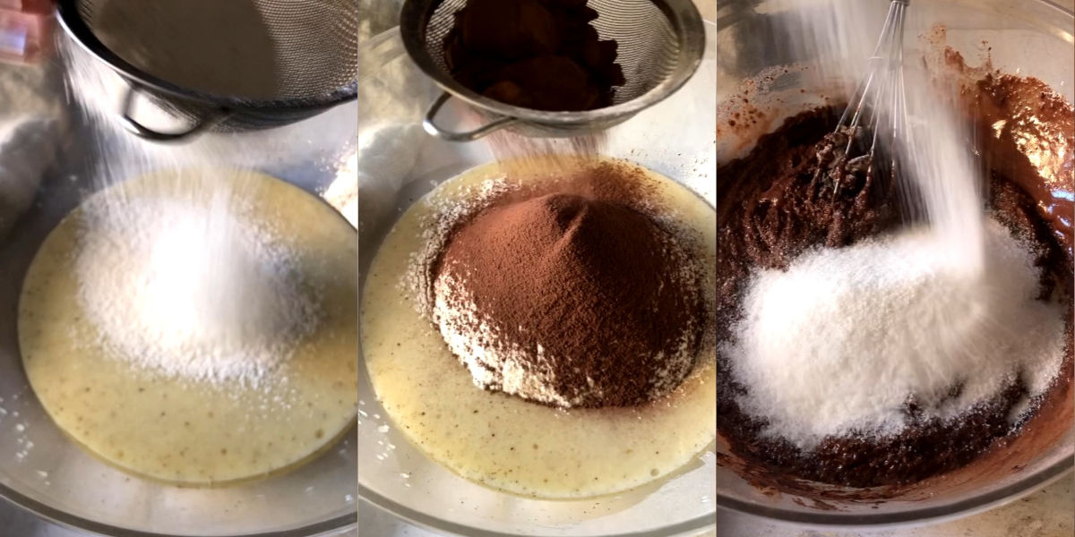 Combine sifted powders and sugar