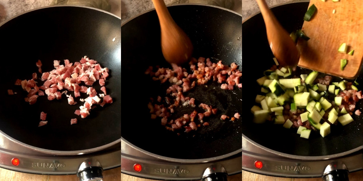 Cook seasoning before adding pasta