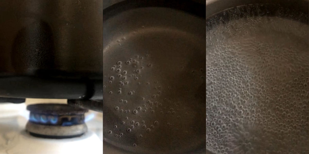 Boil water to poach egg