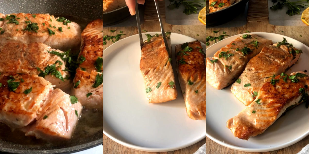 Serve cooked salmon