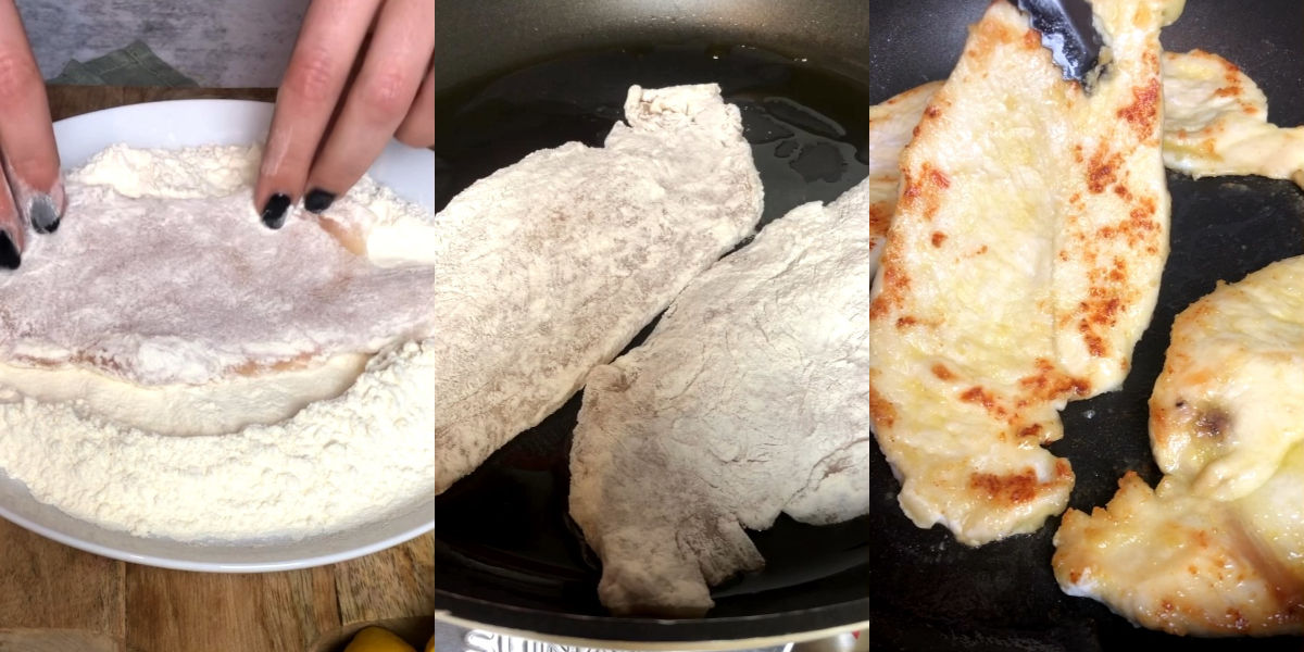 Flour and cook the chicken in a pan