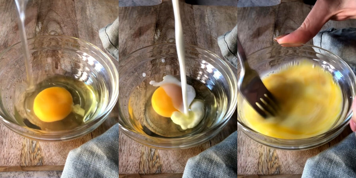 Mix eggs and milk