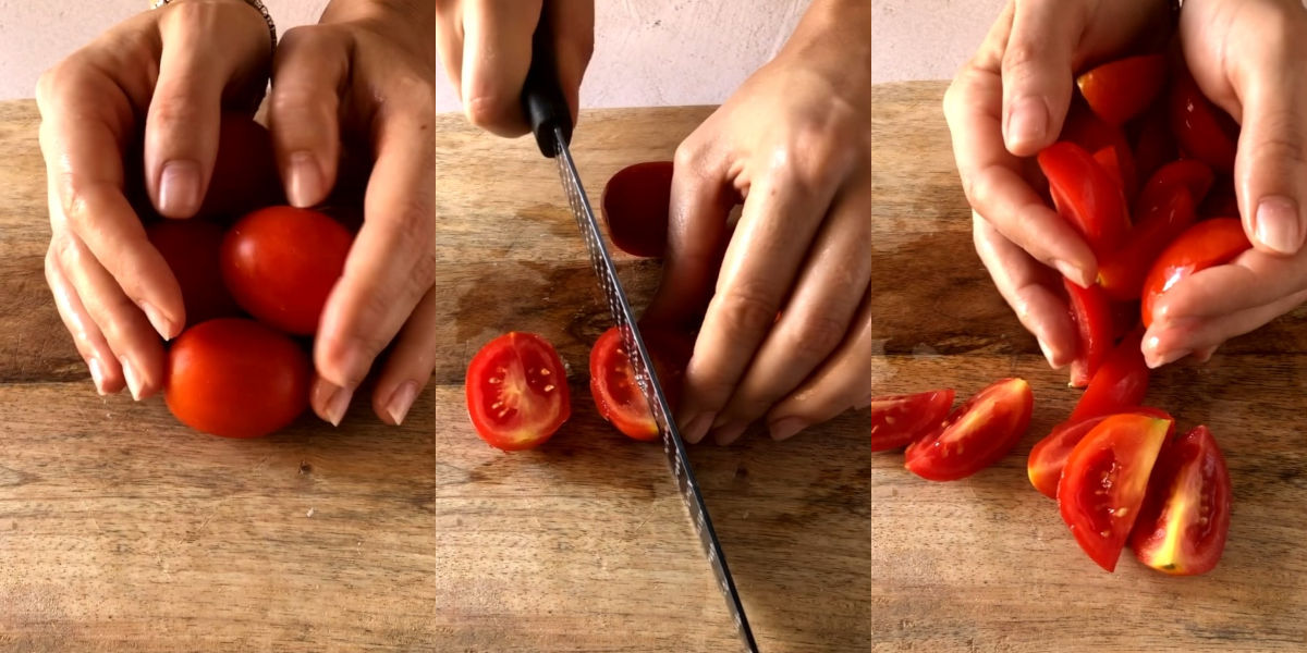 Cut the cherry tomatoes