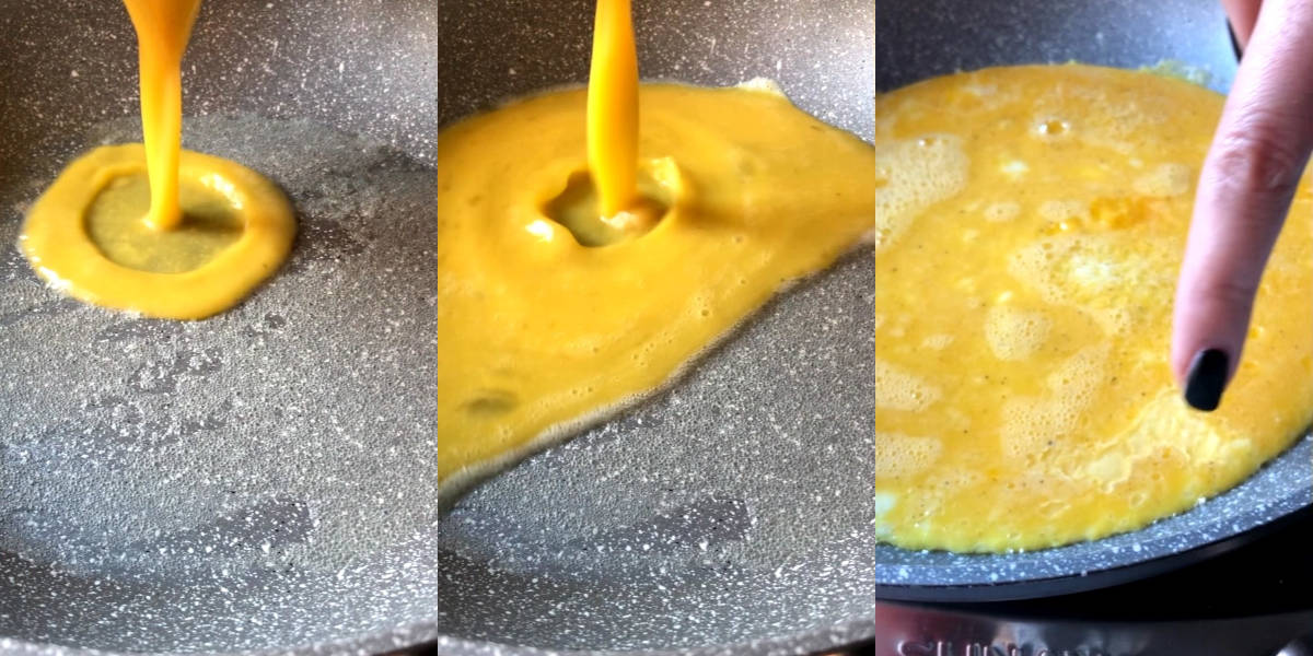 Pour egg mixture into pan