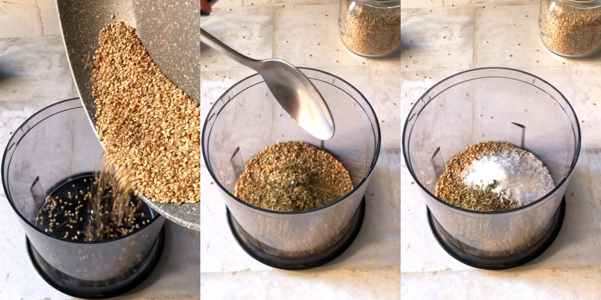 Zaatar ingredients in a mixer