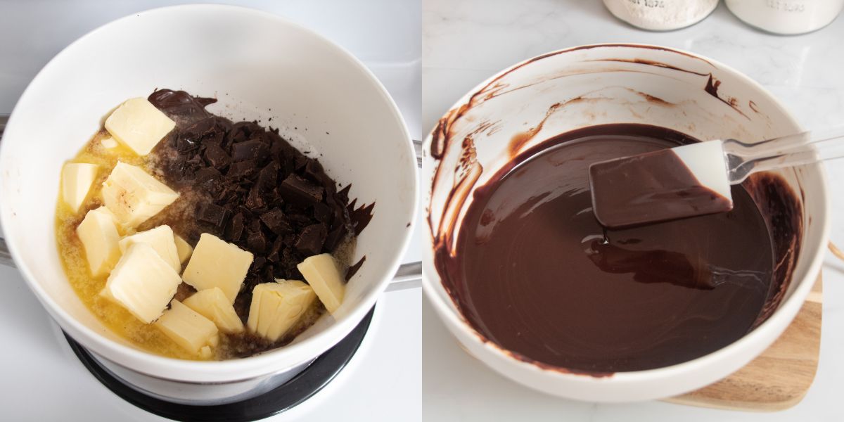 Melt the chocolate and butter in a bain-marie