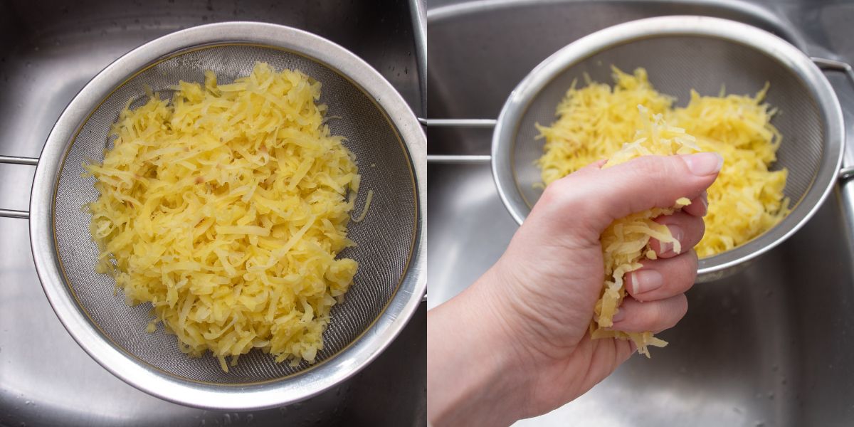 Scolare e strizzare patate grattugiate
