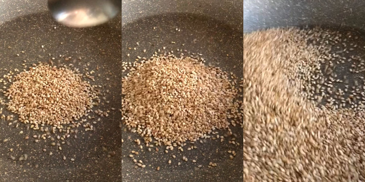 Toast sesame seeds for zaatar