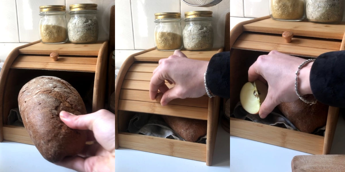 Conservare il pane nel portapane con fetta di mela