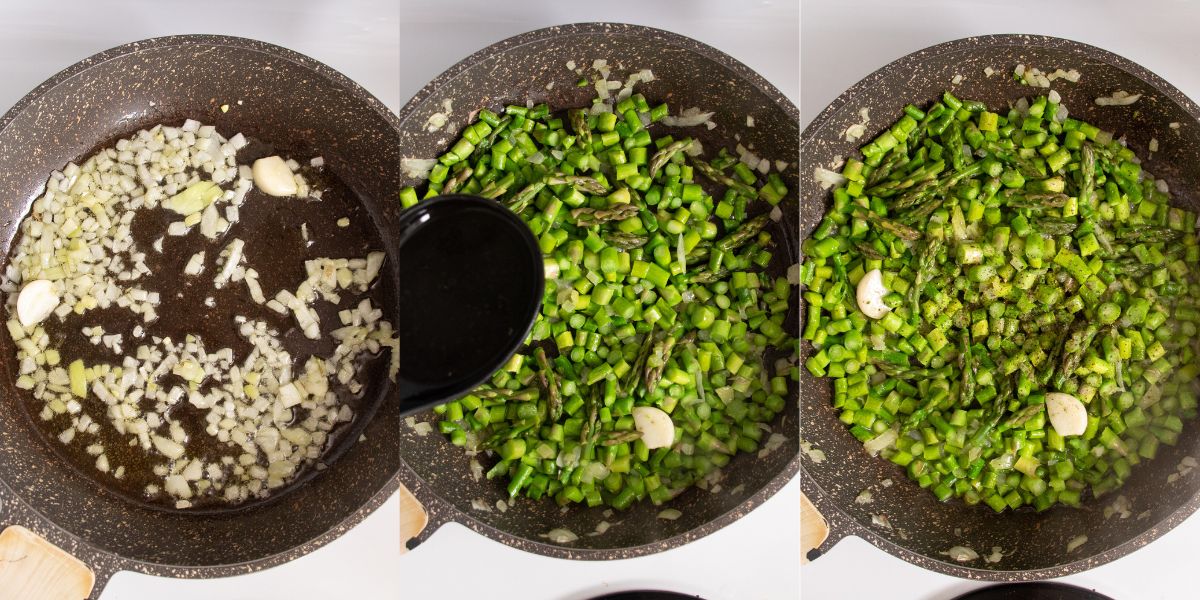 Cook asparagus in a pan
