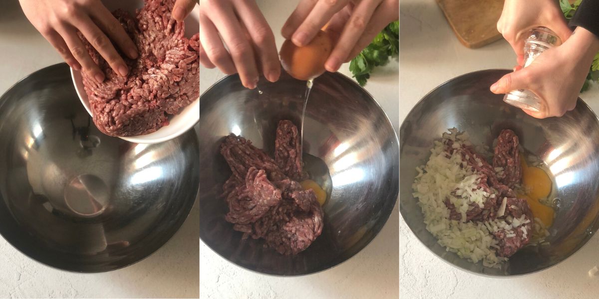 Mettere i primi ingredienti per le polpette