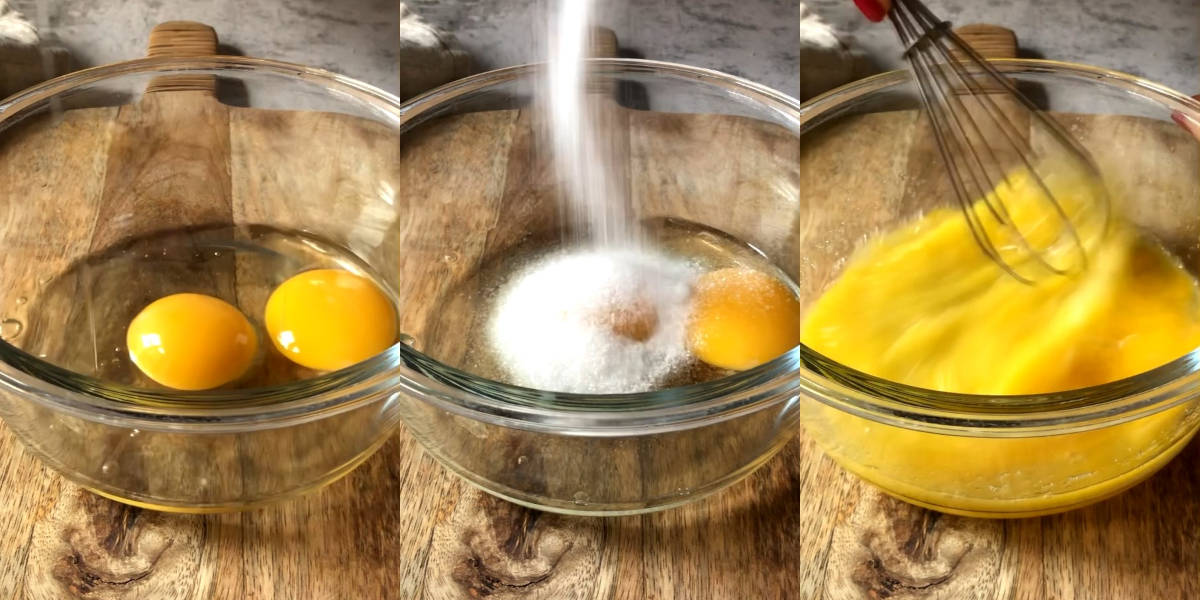 Beat eggs with sugar