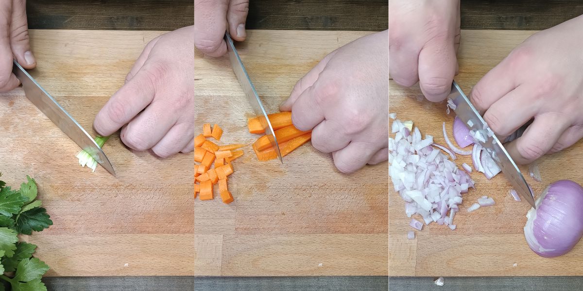 Chop carrot celery and onions