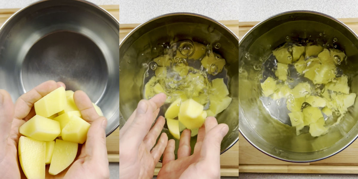 Boil potatoes for gateaux