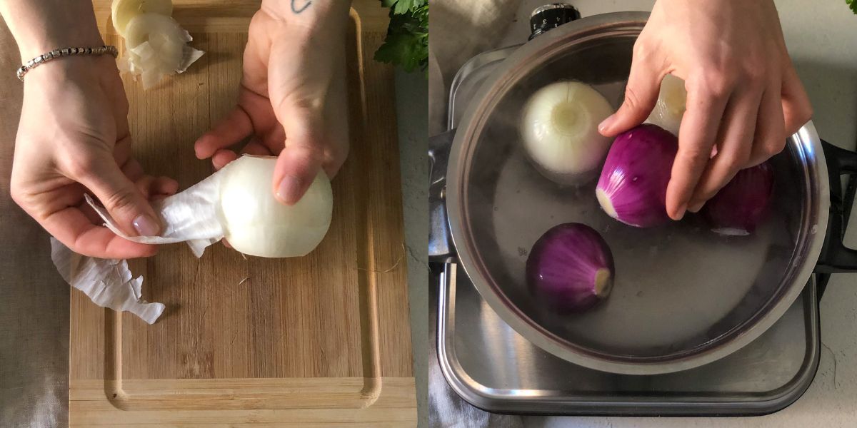 Boil onions for baked onions