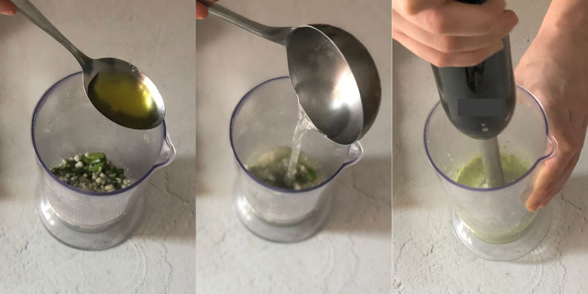 Frullare una parte di asparagi e creare una crema