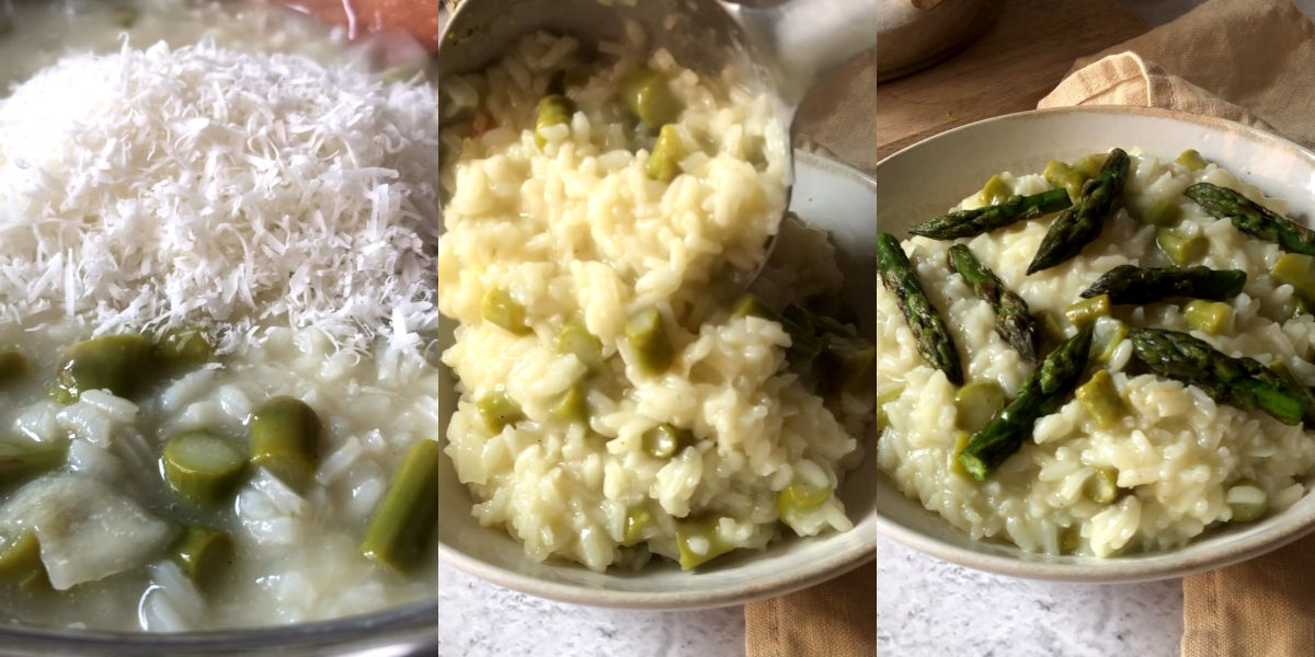 Mantecare e impiattare risotto agli asparagi