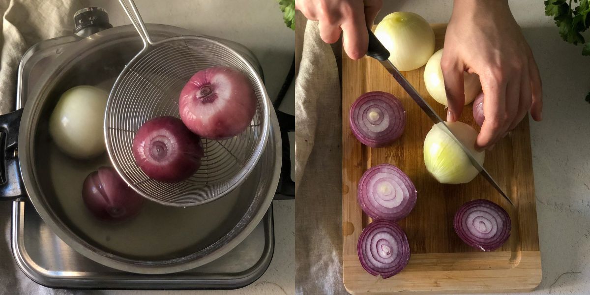 Drain and cut onions for baked onions