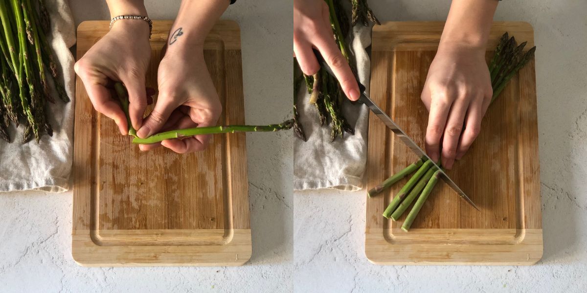Cut or tear off asparagus stem