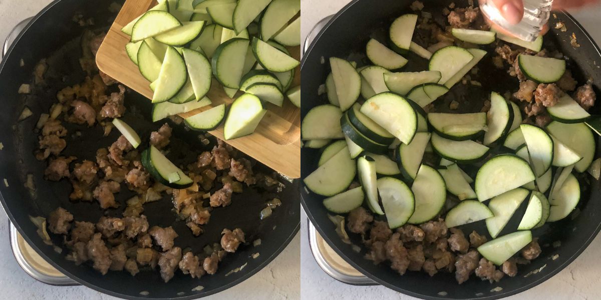 Add zucchini to sausage and zucchini pasta