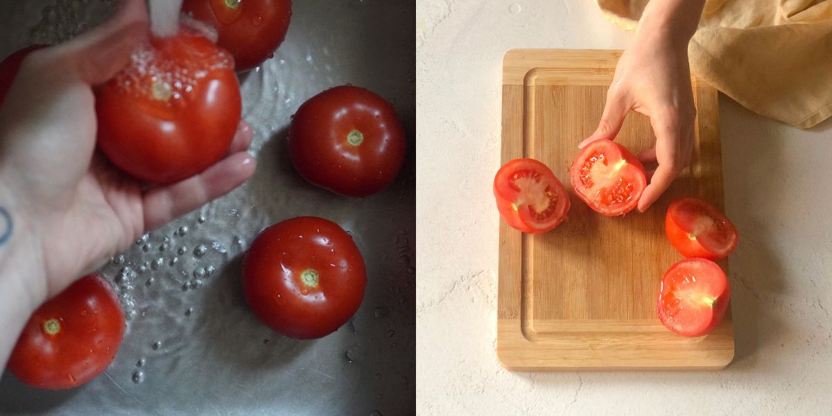 Wash and cut tomatoes