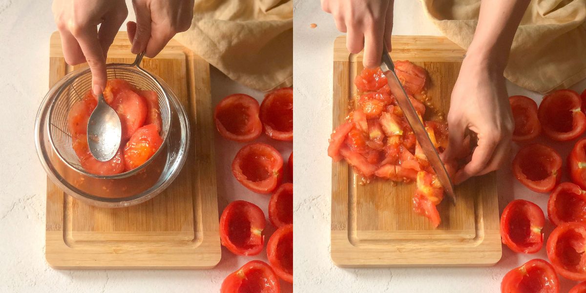 Squeeze and cut the tomato pulp