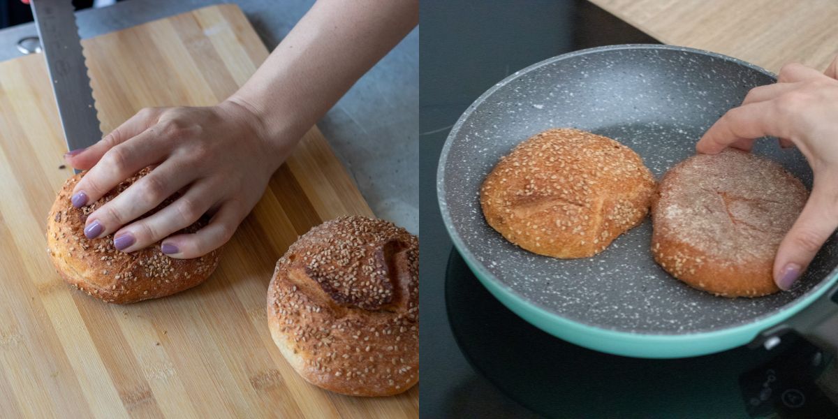 Heat the bread in a pan