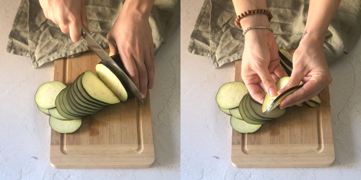 Cut the aubergines into thin slices